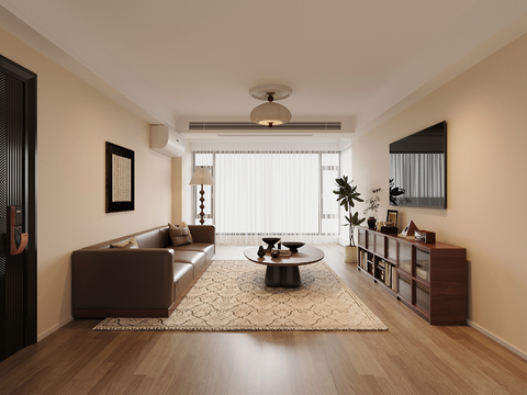 中古风客厅 矮柜 沙发茶几组合su模型