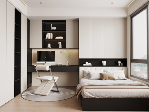 现代榻榻米卧室su模型