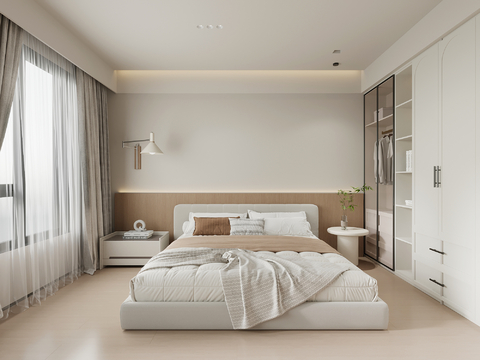 现代卧室 双人床 衣柜su模型