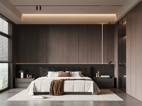 意式极简卧室 主卧 双人床 衣柜su模型