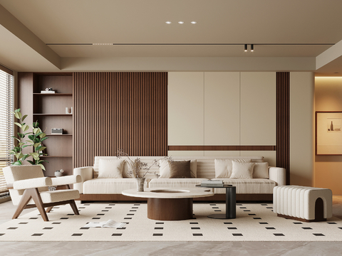 中古风客厅 多人沙发 茶几 休闲椅su模型