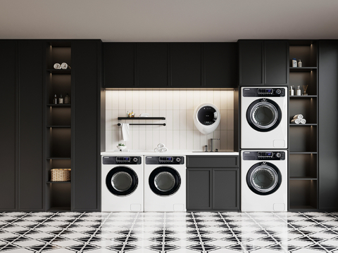 洗衣房 法式洗衣机柜su模型