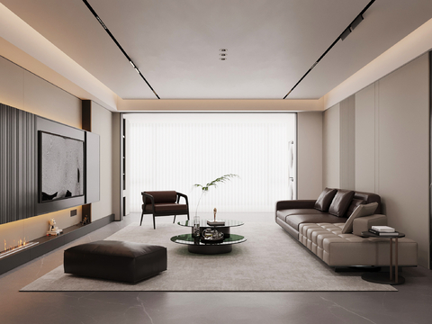 现代意式客厅 沙发茶几组合su模型