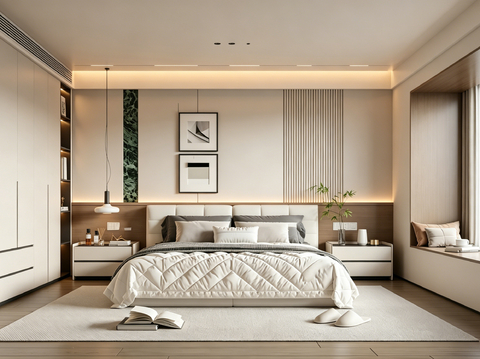 室内家装 卧室 家具 床 别墅 新中式 现代su模型