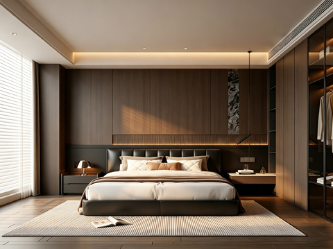 室内家装 卧室 家具 床 别墅 新中式 现代su模型