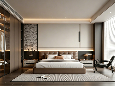 室内家装 卧室 家具 床 别墅 新中式 现代su模型