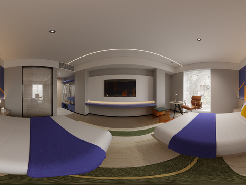  酒店双床客房cr全景3d模型 
