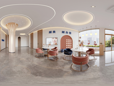  奶油风美容院大厅CR全景3D模型 