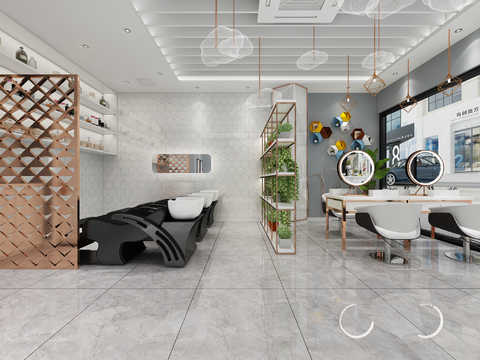  现代理发店全景3d模型 