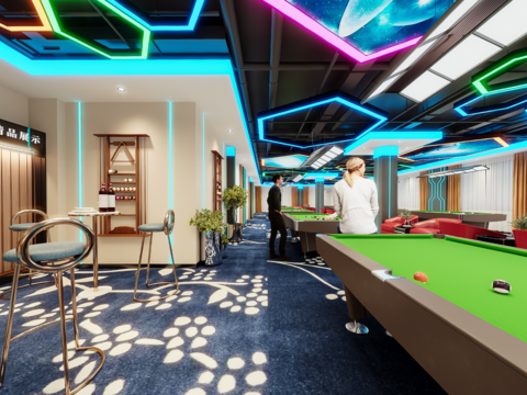  现代台球室vr全景3d模型 