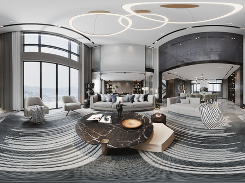  现代别墅客餐厅cr全景3d模型 