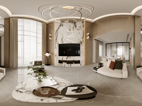  别墅客餐厅cr全景3d模型 