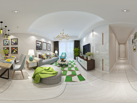  现代简约客厅餐厅3D模型 