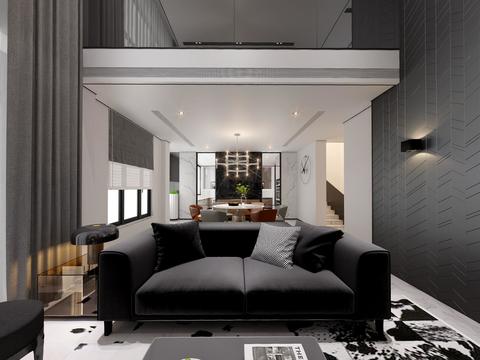  现代别墅客厅餐厅VR全景3D模型 