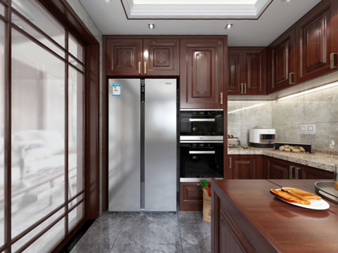  新中式厨房vr全景3d模型 