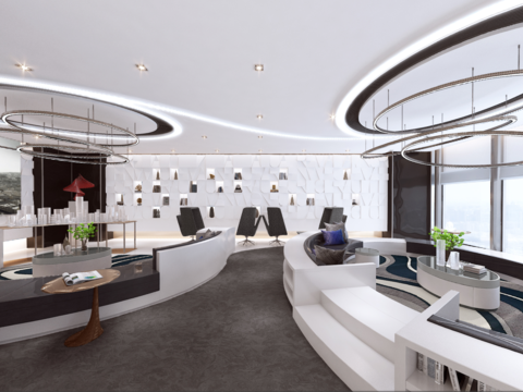  现代传媒公司洽谈区全景3d模型 
