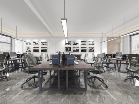  现代敞开式办公区vr全景3d模型 