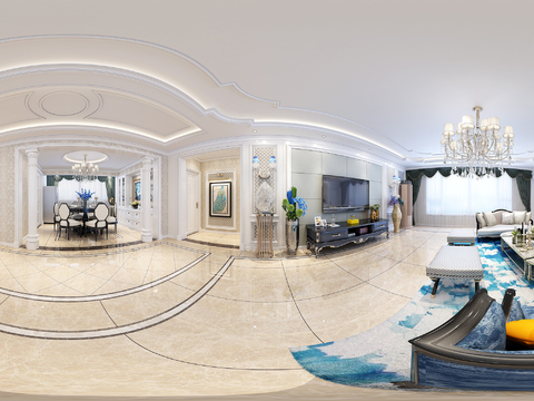  欧式客厅餐厅全景3D模型 