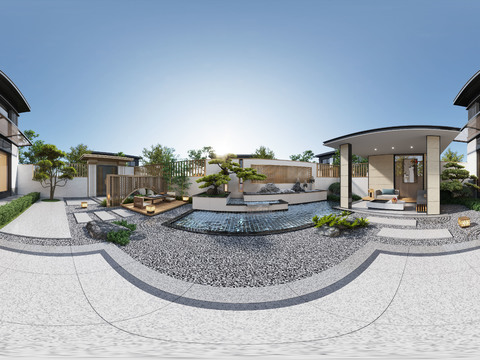  新中式庭院景观CR全景3d模型 