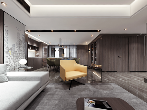  现代客厅餐厅vr全景3d模型 