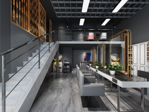  现代理发店全景3d模型 