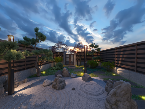  新中式别墅花园vr全景3d模型 