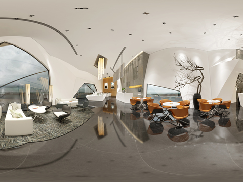  现代售楼部接待区全景3D模型 