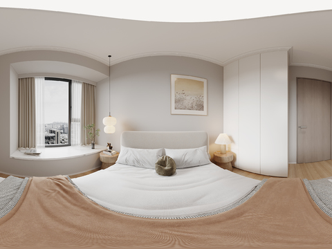  现代卧室 次卧cr全景3d模型 