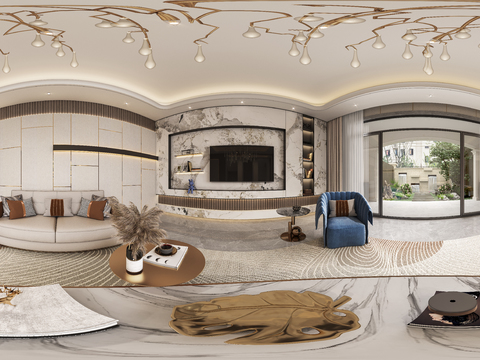  别墅客厅cr全景3d模型 