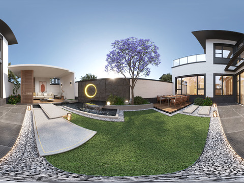  现代庭院景观CR全景3d模型 