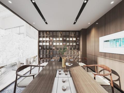  新中式办公室会议室vr全景3d模型 