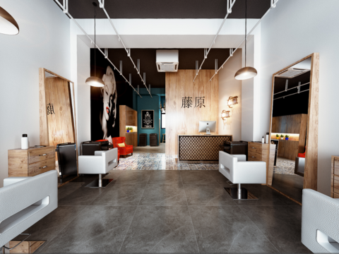  现代理发店全景3d模型 