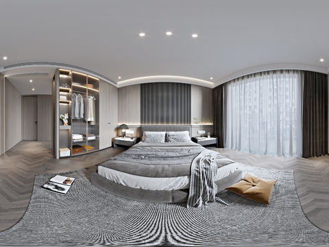  现代卧室衣帽间vr全景3d模型 