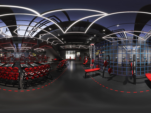  现代健身房cr全景3d模型 