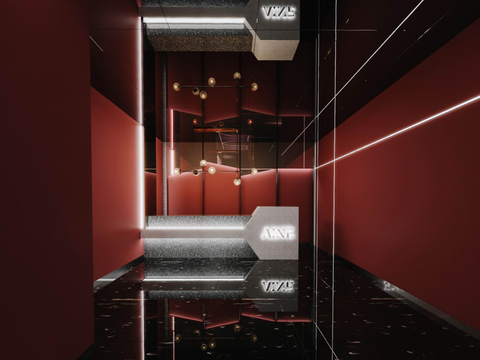  现代电竞酒店大堂过道vr全景3d模型 