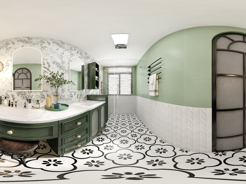  法式卫生间 卫浴全景3d模型 