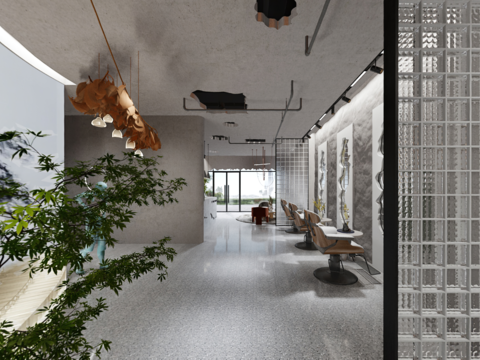  侘寂理发店美发店vr全景3d模型 