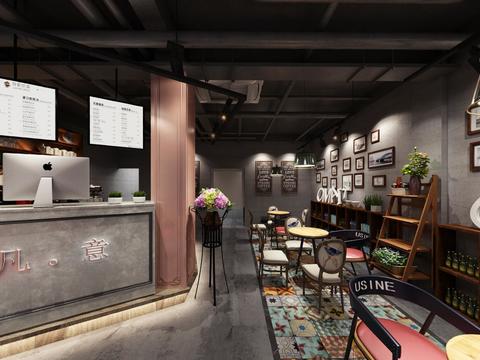  工业风复古面包蛋糕店全景3d模型 