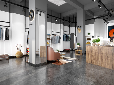  工业风男装店全景3d模型 