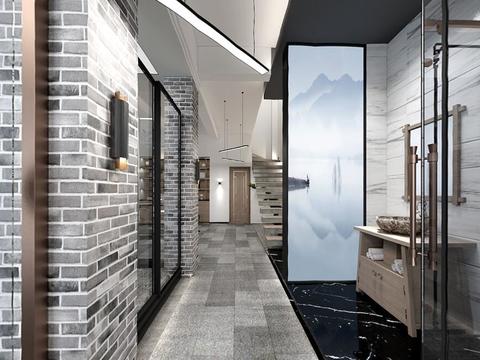  现代浴室卫生间展览全景3D模型 