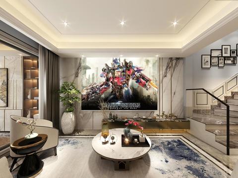  现代复式影音室休息室vr全景3d模型 