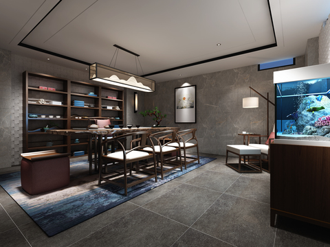  新中式茶室全景3D模型 