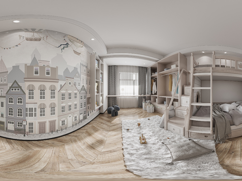  现代上下铺儿童房cr全景3d模型 