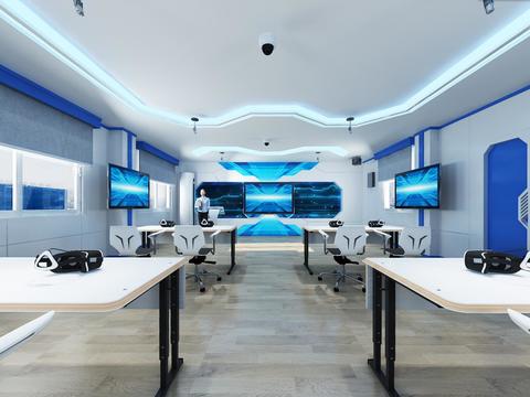  现代科学教室全景3d模型 