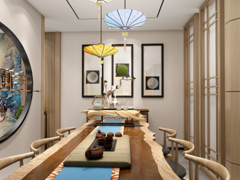  中式美容院全景3d模型 