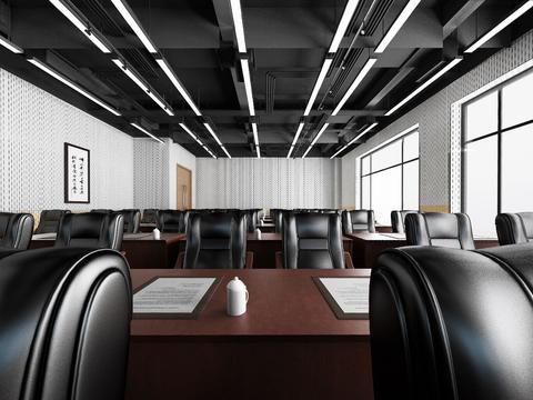  现代办公会议厅报告厅全景3d模型 