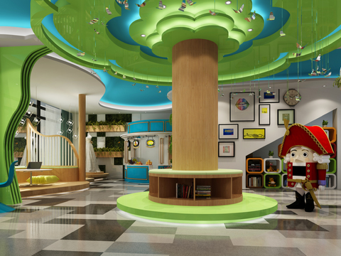  现代儿童舞蹈室幼儿园大厅全景3D模型 