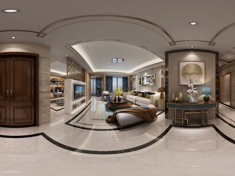  现代客厅餐厅全景3d模型 
