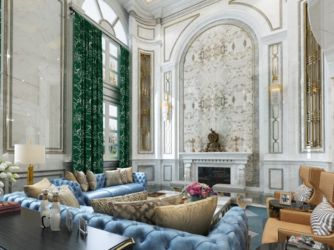  欧式别墅客厅全景3d模型 