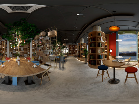  现代书吧全景3D模型 